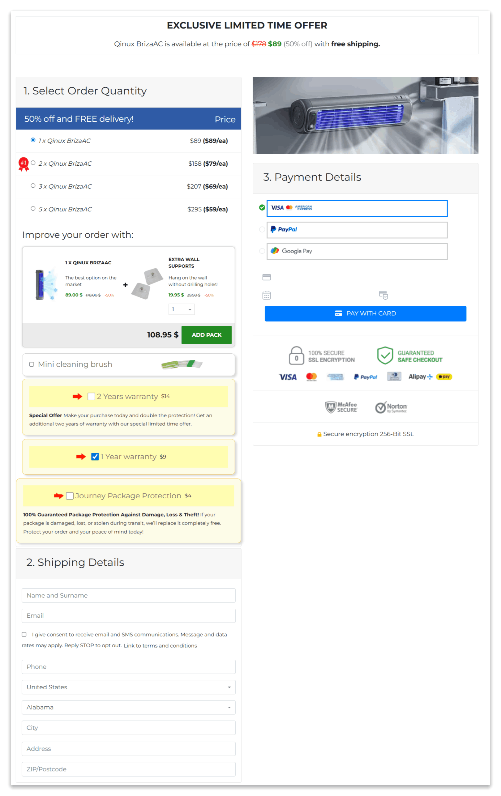 Qinux BrizaAC secure checkout page